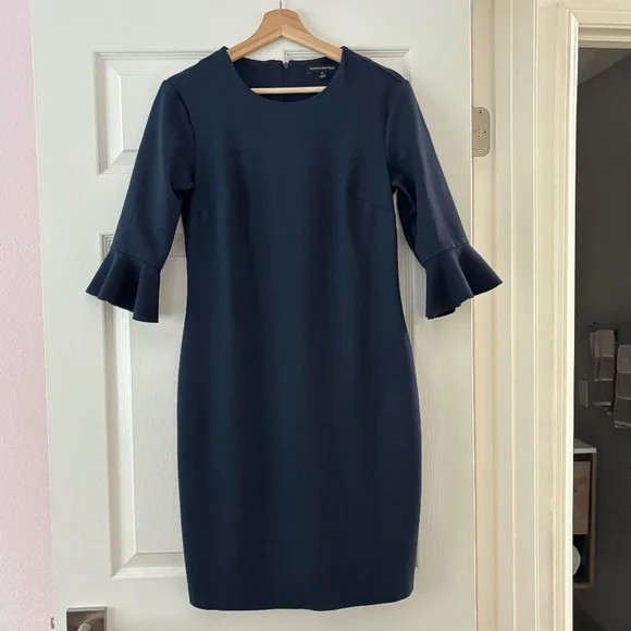 Banana Republic Ponte Knit Flutter Sleeve Sheath Dress - Navy Blue Size 6 - Picture 3 of 9